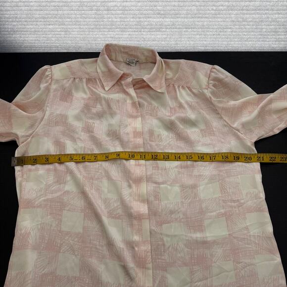 Vintage Lloyd Williams Pink & Cream Satin Button Front Career Blouse Size 4 FLAW - Picture 13 of 15